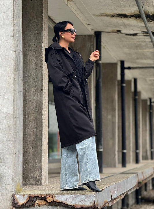 Coat rain long black