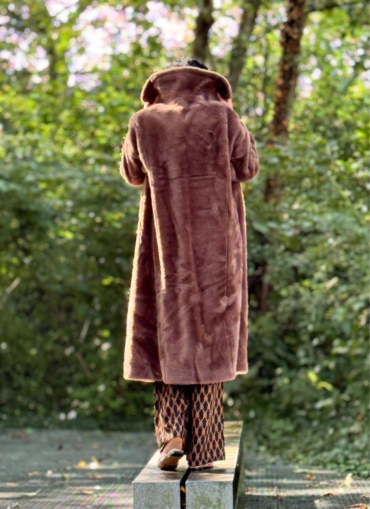 Coat faux fur long brown