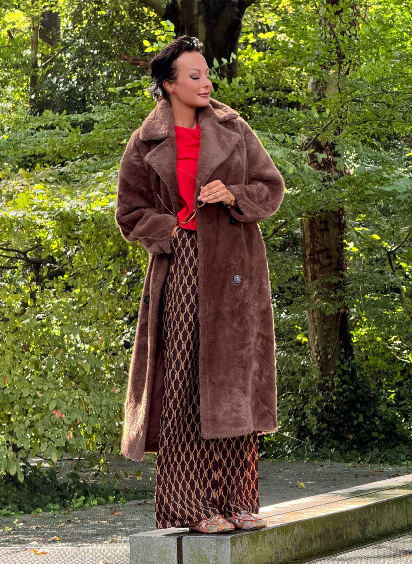 Coat faux fur long brown