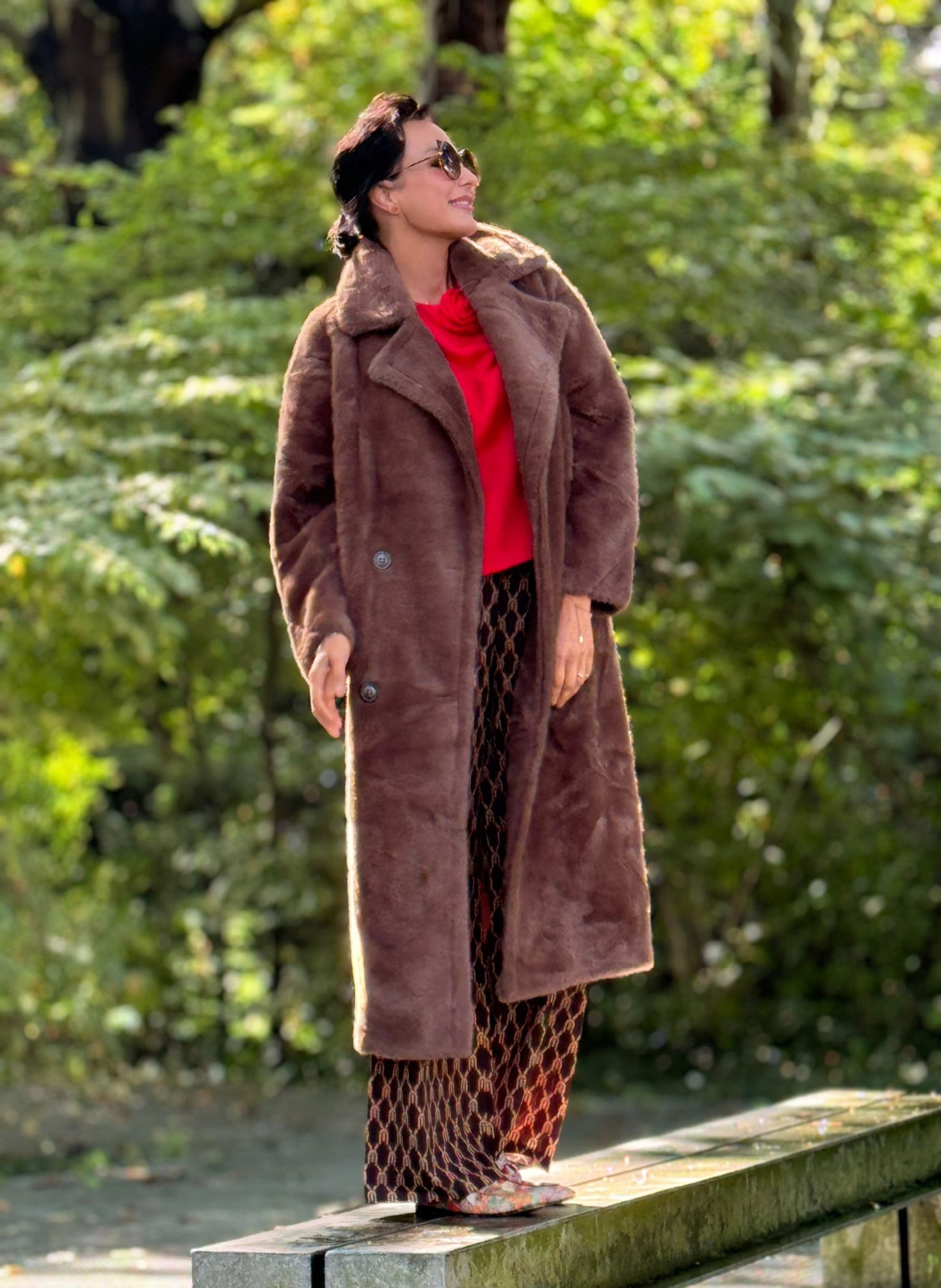 Coat faux fur long brown