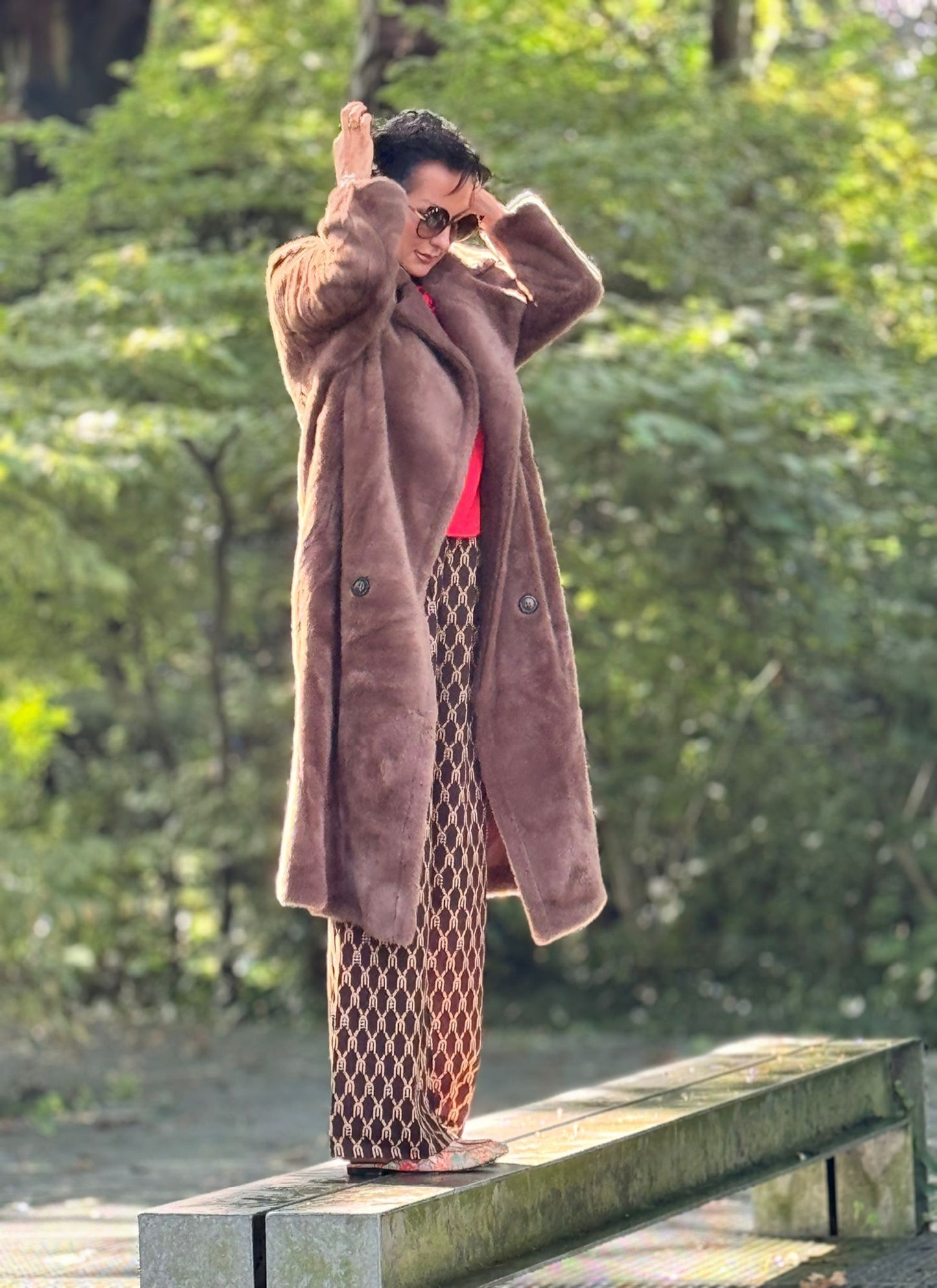 Coat faux fur long brown