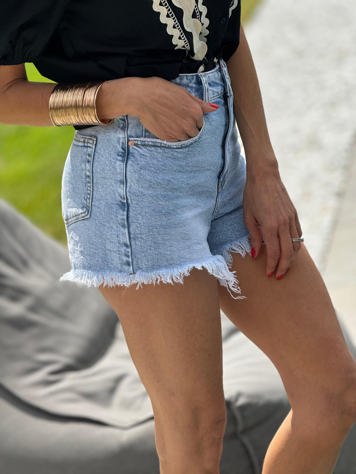 Short jeans fringes blue