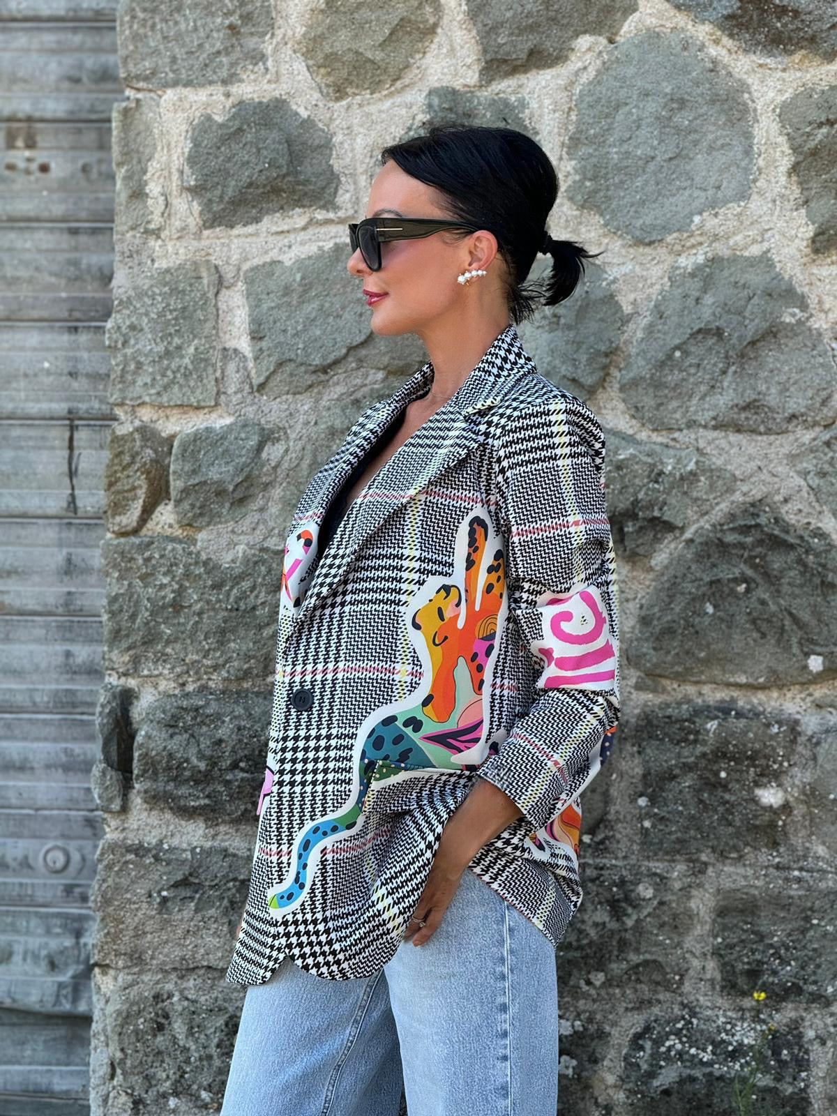 Blazer pied-de-poule oversized