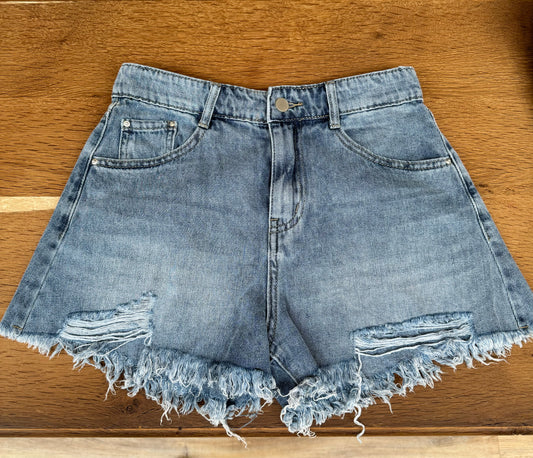 Short jeans fringes dark blue